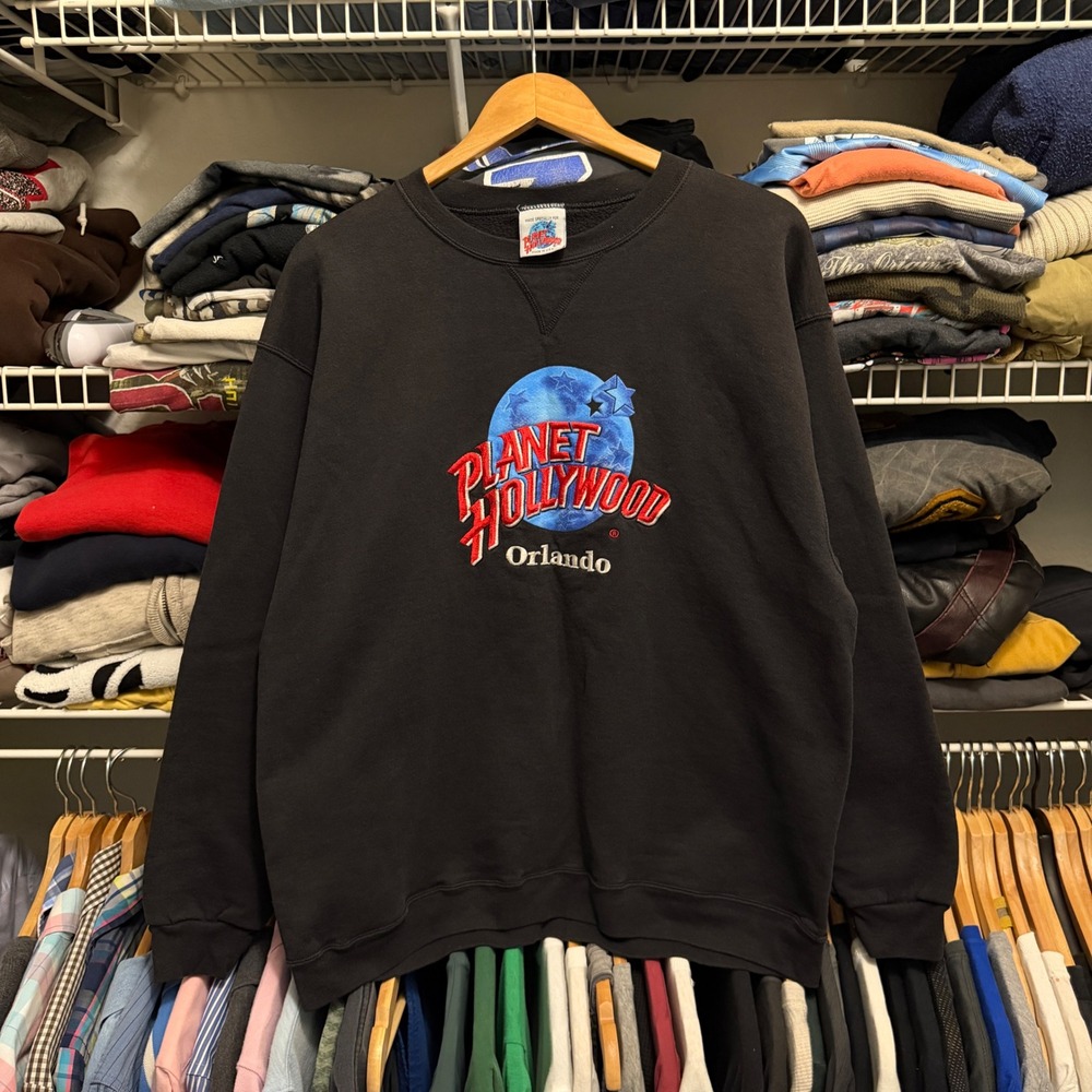 Vintage Planet Hollywood Sweatshirt Mens XL Black Orlando Graphic Pullover Crew